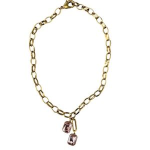 Gold Plated‎ Chain Necklace with Pink CZ Topaz Charms Women's Fashion Jewelry